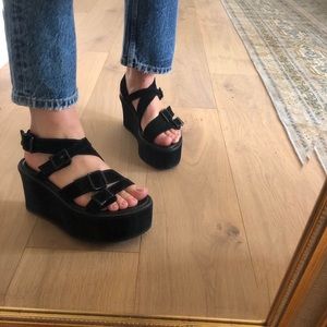Ann Demeulemeester Suede Black Buckle Platform Wedges